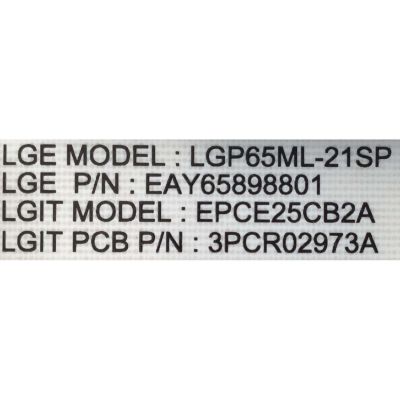 FUENTE DE PODER PARA TV LG / NUMERO DE PARTE EAY65898801 / 3PCR02973A  / EPCE25CB2A / LGP65ML-21SP / PANEL HC650MQB-ABDA1-2141 / MODELO 65QNED90UPA / 65QNED90UPA.AUSFLJR - Imagen 3